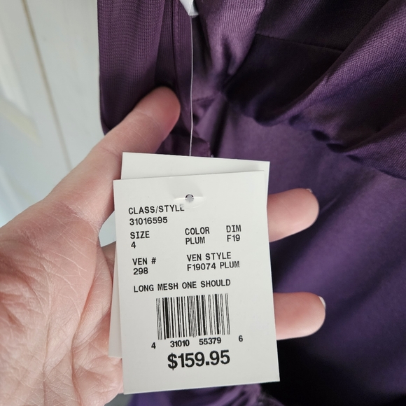 David's Bridal Long Mesh One Shoulder Illusion Dress Plum Style# F19074 Size 4 - Picture 12 of 15